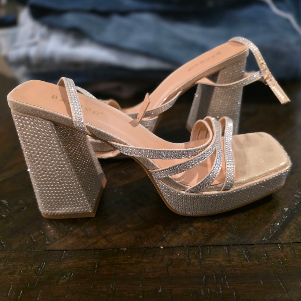 BAMBOO Silver Rhinestone Platform Heels - Picture 2 of 5